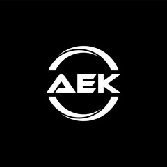 AEK letter logo design with black background in illustrator, cube logo, vector logo, modern alphabet font overlap style. calligraphy designs for logo, Poster, Invitation, etc.