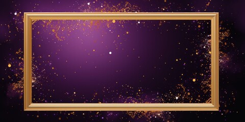 purple golden blank frame background with confetti glitter and sparkles
