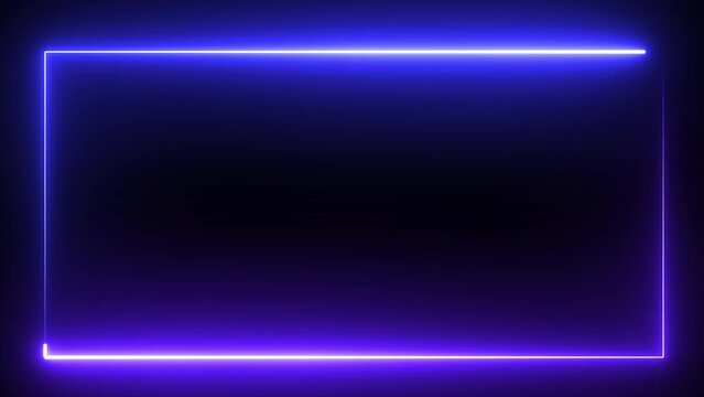 Glowing neon  blue lighting frame with can and black background empty copy space middle.