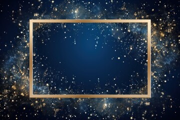 sapphire blue golden blank frame background with confetti glitter and sparkles