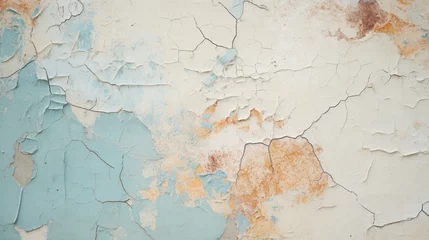 Foto auf Acrylglas Alte schmutzige strukturierte Wand Detailed view of cracked and peeling pastel paint on wall