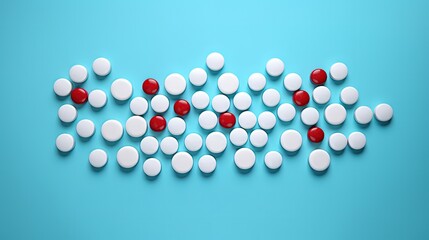 many pills on blue background