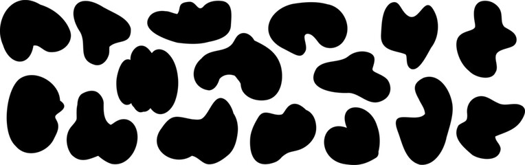 Abstract blob Freeform amoeba shapes set of black silhouettes