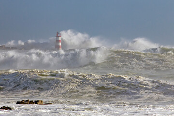 Fishing harbor under heavy storm