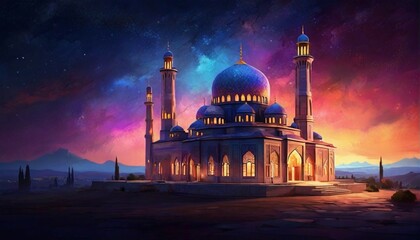 colorful mosque in night