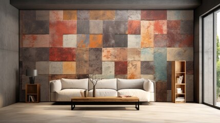 Rustic digital wall tile decor in multiple colors for home interior, heavily mixed wall art decor for home.