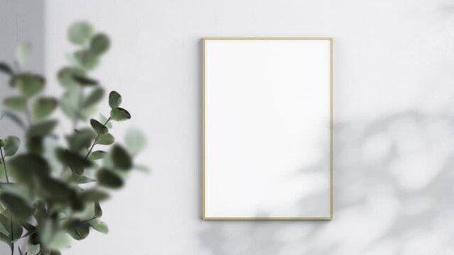 Wooden Frame A ISO Video Mockup in home interior, Poster Video Mockup, Shadow Motion Mockup