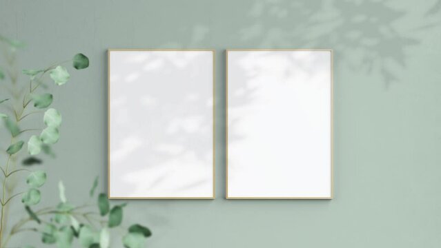 Two Wooden Frames A ISO Video Mockup in home interior, Poster Video Mockup, Shadow Motion Mockup