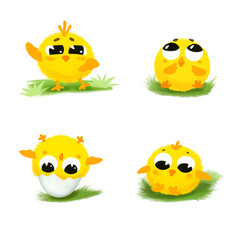 funny little cartoon chick isolated on grass