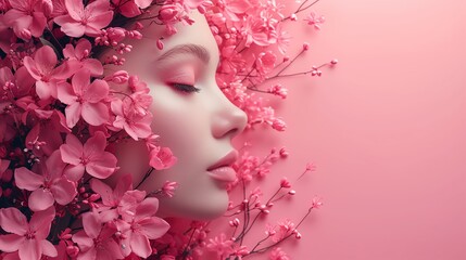 a woman with a pink background