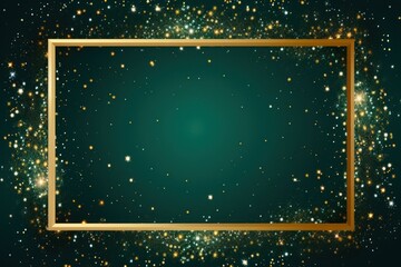 emerald green golden blank frame background with confetti glitter and sparkles