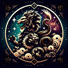 Mythical Fusion of Lion and Dragon - Emblem of Power and Mysticism