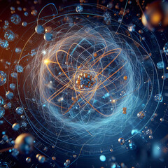 a 3d model of quantum particles interacting, physics, quantum mechanics, 4k, HD