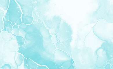 Light blue watercolor acrylic marble backgound. Vector abstract alcohol liquid texture in pastel color