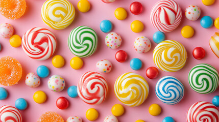 Fototapeta na wymiar Top View of Delicious Candy Arrangement.