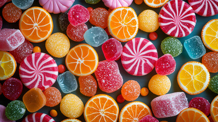 Fototapeta na wymiar Top View of Delicious Candy Arrangement.
