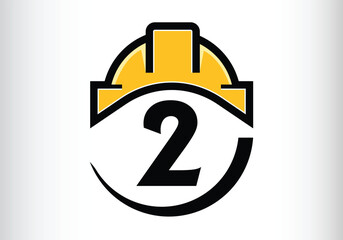 Hard hat Letter 2 Logo Design Vector letter template design for brand.