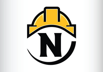 Hard hat Letter N Logo Design Vector letter template design for brand.