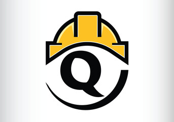 Hard hat Letter Q Logo Design Vector letter template design for brand.