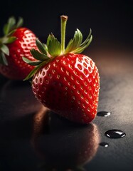 fresh strawberry on a wooden texture, dark background
