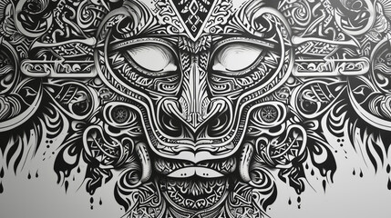 Illustration of a mysterious face traditional template for tattoos