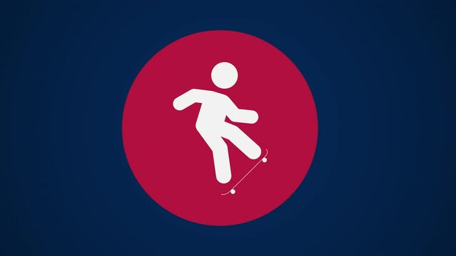 Pictograma de skateboarding de lado izquierdo con el  fondo azul sin texto.	

