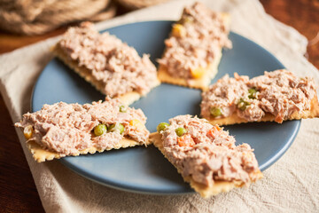 Healthy traditional Tuna salad with soda crackers