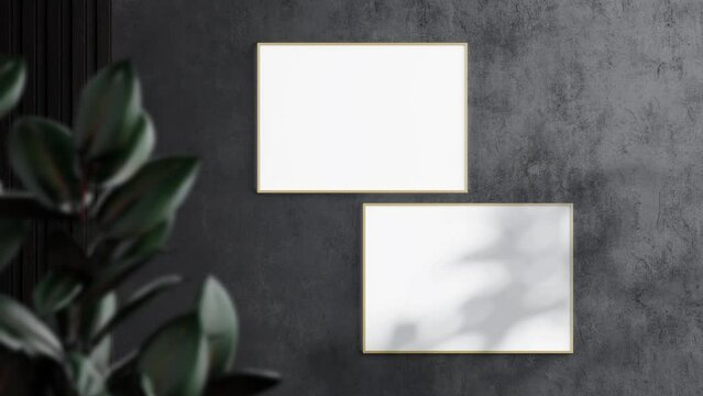 Two Horizontal Wooden Frames A ISO Video Mockup in home interior, Shadow Motion Mockup