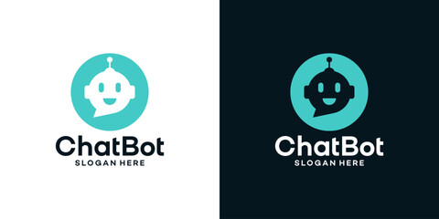 Virtual smart assistant Bot logo design template. Robot head logo with chat bubble graphic design vector. Symbol, icon, creative.