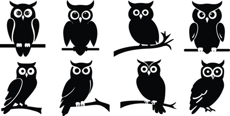 Owl silhouettes set. Set of owl silhouette vectors.