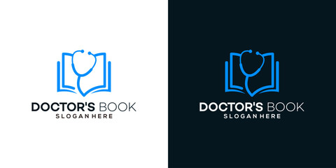 Doctor's book logo design template. Stethoscope logo with an open book graphic design vector. Symbol, icon, creative.