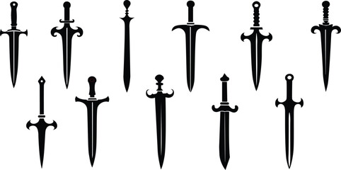 Sword silhouettes set. Set of swords. Vector illustration