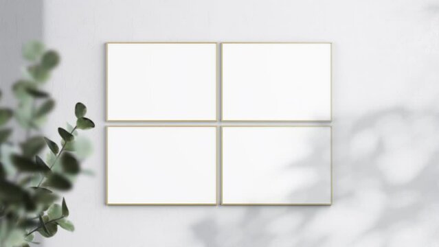 Four Horizontal Wooden Frames A ISO Video Mockup in home interior, Shadow Motion Mockup
