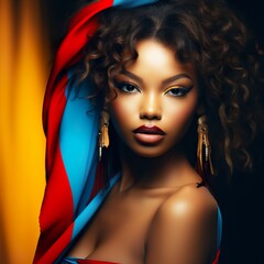 portrait of a beautiful woman in national colombian colors  