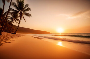 Paradise tropical beach, coast with palm trees