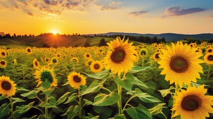 Craft a calendar page for August with a close-up of a sunflower field in full bloom.