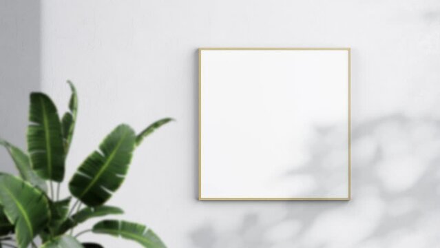 Square Wooden Frame Video Mockup in home interior, Shadow Motion Mockup