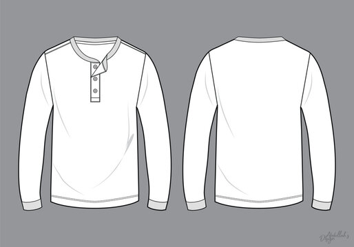Men's Casual Henley neck long sleeve t shirt with rib cuff fashion flat sketch vector illustration
