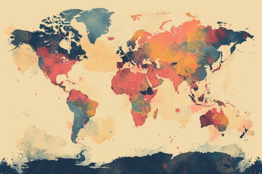 World map illustration in minimalistic style graphic design