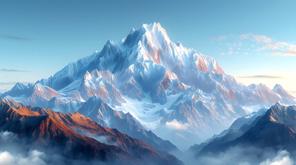 snow covered mountains in winter, Majestic mountain peaks with snow-capped summits