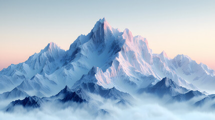 snow covered mountains in winter, Majestic mountain peaks with snow-capped summits - obrazy, fototapety, plakaty