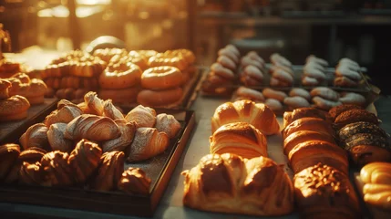  Assorted pastry and bread arranged on tray selling at bakery shop. © Janis Smits