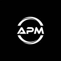 APM letter logo design with black background in illustrator, cube logo, vector logo, modern alphabet font overlap style. calligraphy designs for logo, Poster, Invitation, etc.