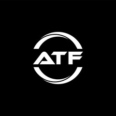 ATF letter logo design with black background in illustrator, cube logo, vector logo, modern alphabet font overlap style. calligraphy designs for logo, Poster, Invitation, etc. - obrazy, fototapety, plakaty