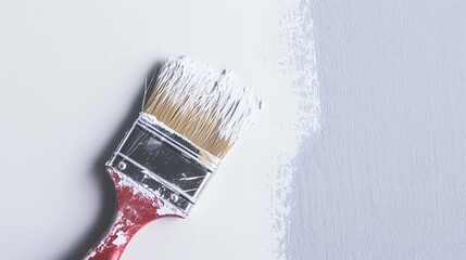 paint brush isolated on white, a paint brush sitting on top of a white wall next to a gray wall - obrazy, fototapety, plakaty