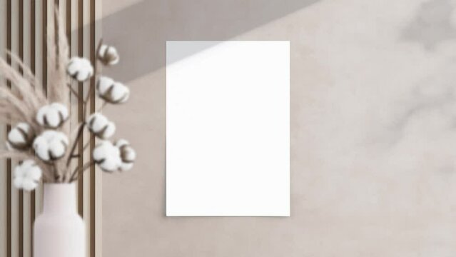 Vertical poster A ISO Video Mockup in home interior, Paper Mockup, Shadow Motion Mockup