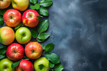 Fresh apple background for sellers. Promote healthy living and green concepts with top-view apples. Ideal for healthcare promotions