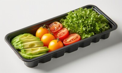 Healthy food in disposable eco friendly food packaging. Vegetable salad in the brown kraft paper food container.Generative AI
