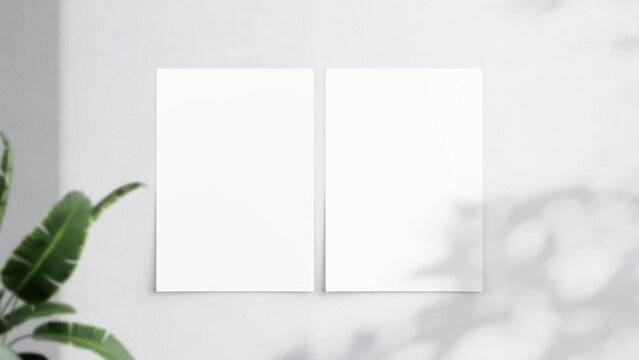 Two vertical posters A ISO Video Mockup in home interior, Shadow Motion Mockup