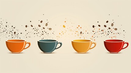 Set of Coffee Cups. Vector Illustration. Flat Style. Decorative Design for Cafeteria, Posters, Banners, Cards.Generative AI